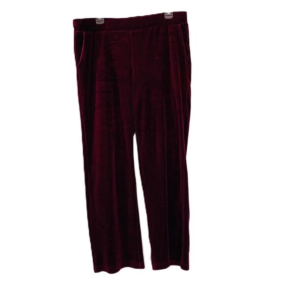 Lauren Ralph Lauren Pant Women L Maroon Red Velvet Pocket Straight Preppy Comfy - Picture 1 of 11
